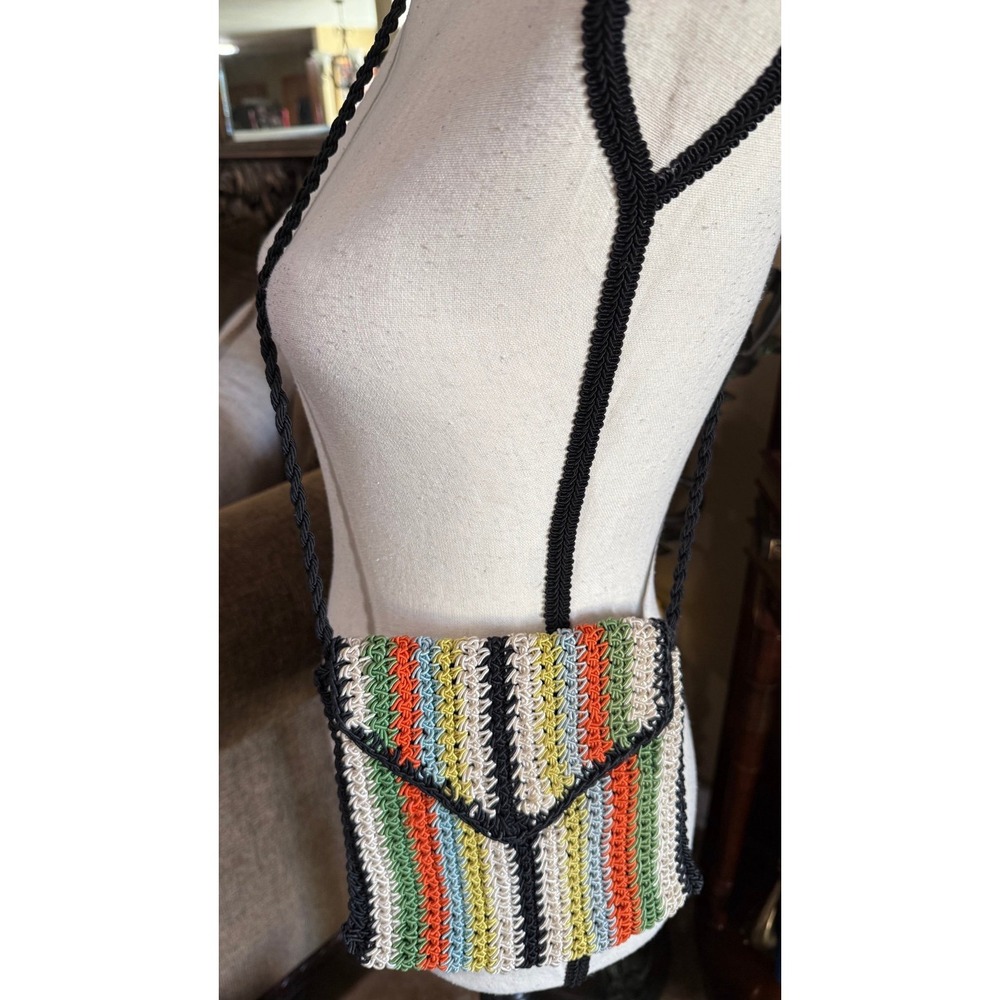 Vintage Bobbie Jerome Italy Crochet Woven Striped Shoulder‎ Bag Purse Boho